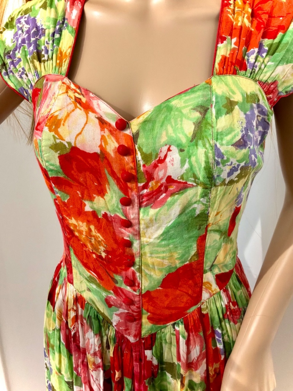 Vintage 90s The Cotton Collection Floral Midi Dress Size VTG Small (fits XS) - Picture 3 of 8